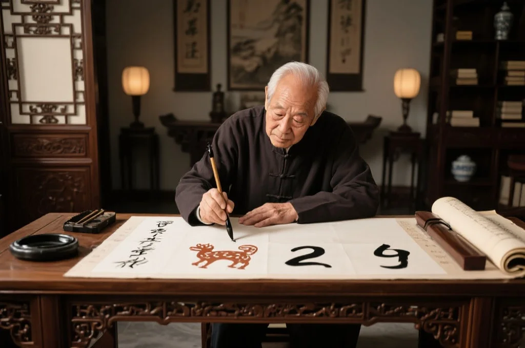 老者书写生肖图案的数字